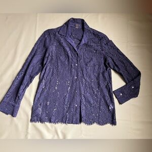 J.Crew Collection Lace Button-Down Shirt Navy Blue Size 4 Floral